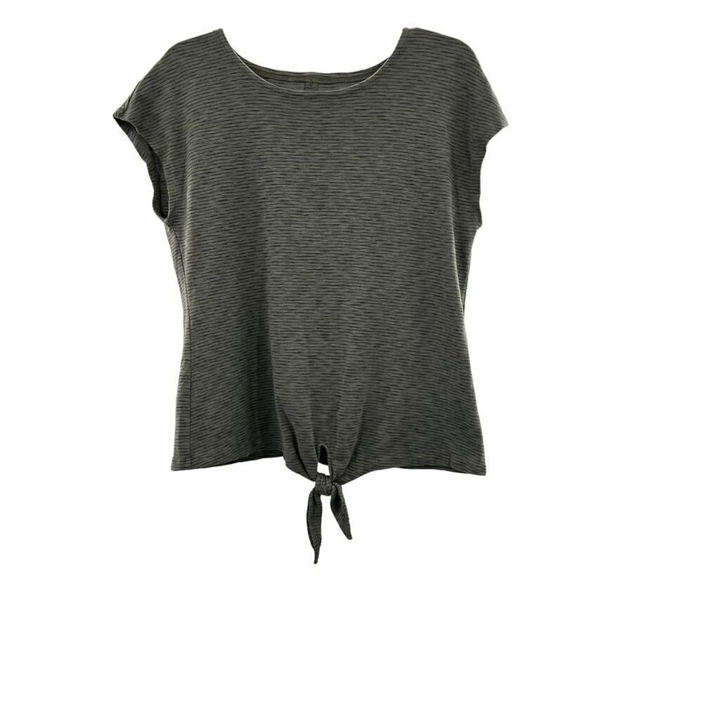 T by Talbots Women's Short Sleeve Tie Front Green/Black Striped Top Small